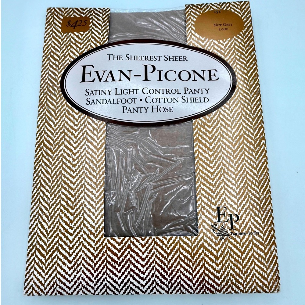 Evan-Picone Sheerest Sheer Pantyhose New Grey Long Light Control Sandalfoot 151
